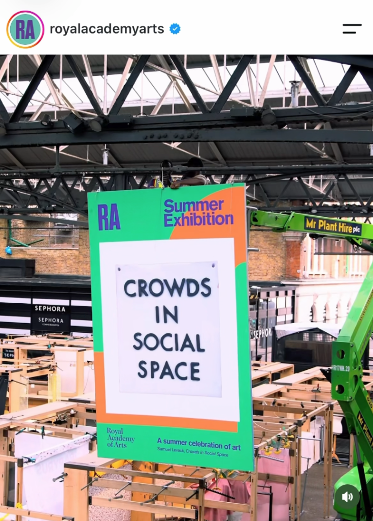 Crowds In Social Space, from the Royal Academy Summer Exhibition, is featured in a giant poster campaign in Old Spitalfields Market, East London.